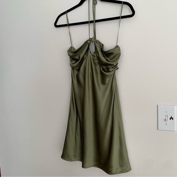 Reformation Sorrentine Silk Halter Mini Dress Artichoke Green Sage - Picture 5 of 9